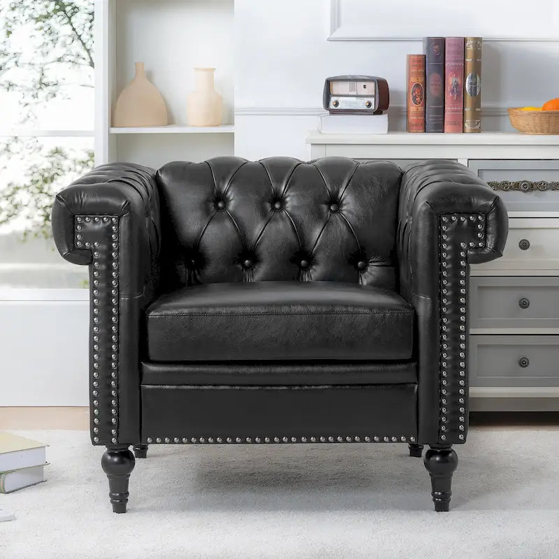 Fauteuil d'appoint capitonné noir moderne 39 avec clous décoratifs