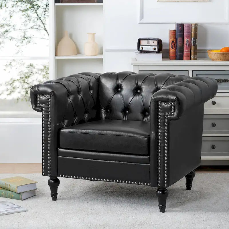Fauteuil d'appoint capitonné noir moderne 39 avec clous décoratifs