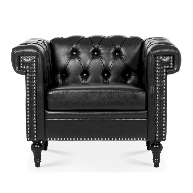 Fauteuil d'appoint capitonné noir moderne 39 avec clous décoratifs