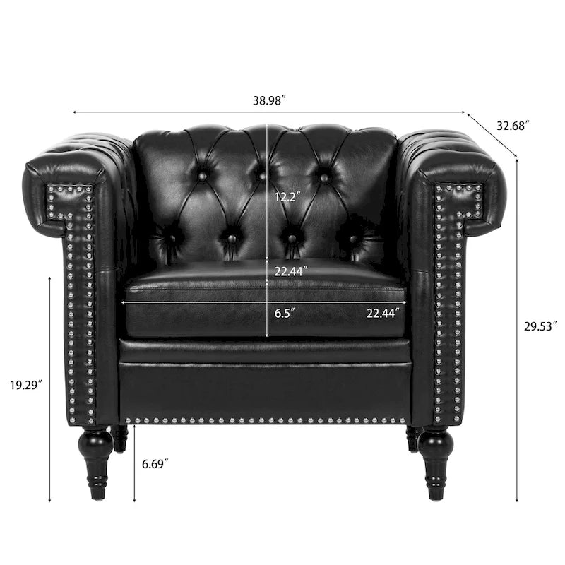 Fauteuil d'appoint capitonné noir moderne 39 avec clous décoratifs