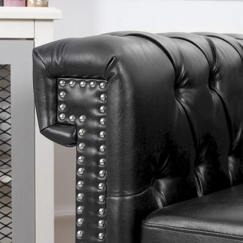 Fauteuil d'appoint capitonné noir moderne 39 avec clous décoratifs