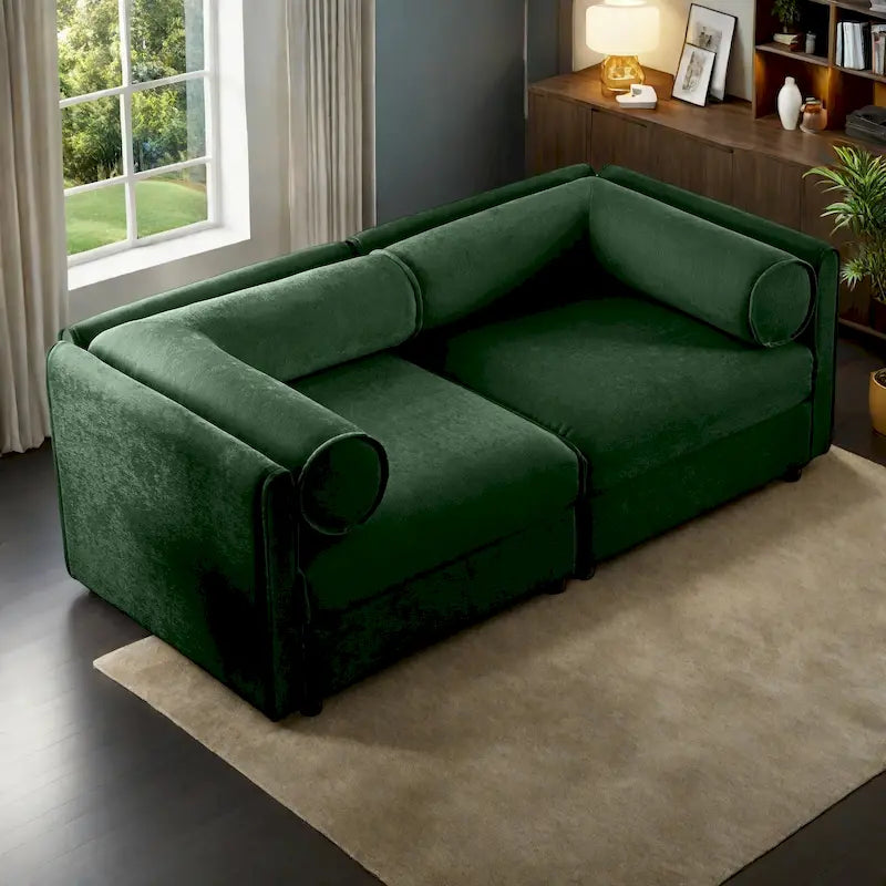 Canapé modulable 2 places en chenille de 75,5 po avec coffre de rangement, combinaison à assembler soi-même