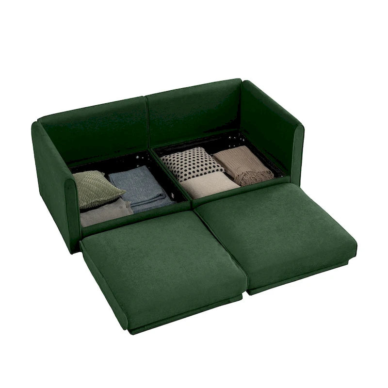 Canapé modulable 2 places en chenille de 75,5 po avec coffre de rangement, combinaison à assembler soi-même