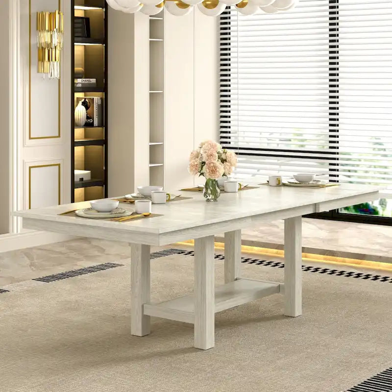 Table à manger extensible rectangulaire moderne en bois massif de 94 pouces