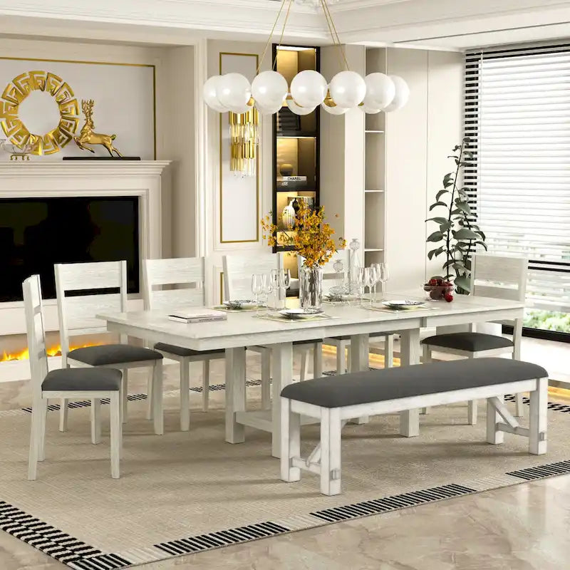 Table à manger extensible rectangulaire moderne en bois massif de 94 pouces