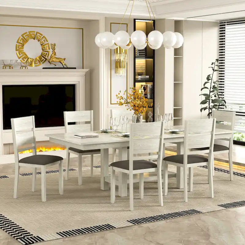 Table à manger extensible rectangulaire moderne en bois massif de 94 pouces
