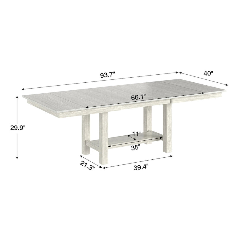 Table à manger extensible rectangulaire moderne en bois massif de 94 pouces