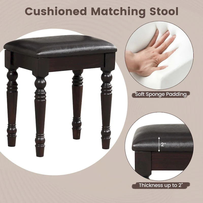 Ensemble coiffeuse — Coiffeuse, tabouret rembourré, 3 grands tiroirs — Voir les détails