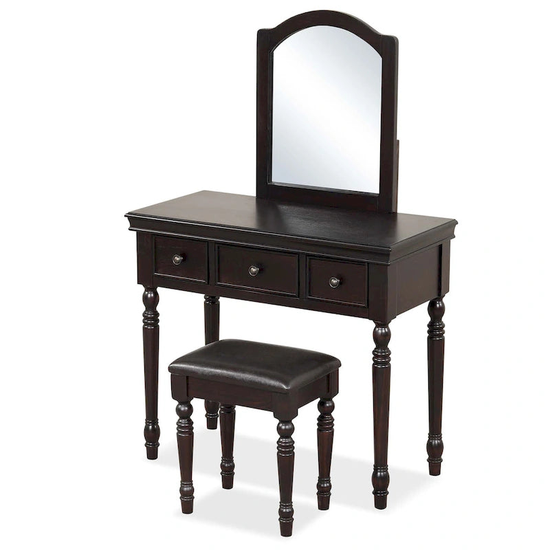 Ensemble coiffeuse — Coiffeuse, tabouret rembourré, 3 grands tiroirs — Voir les détails