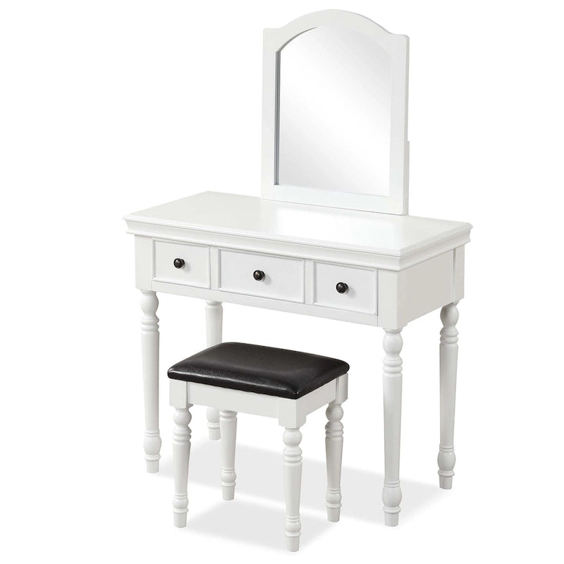 Ensemble coiffeuse — Coiffeuse, tabouret rembourré, 3 grands tiroirs — Voir les détails