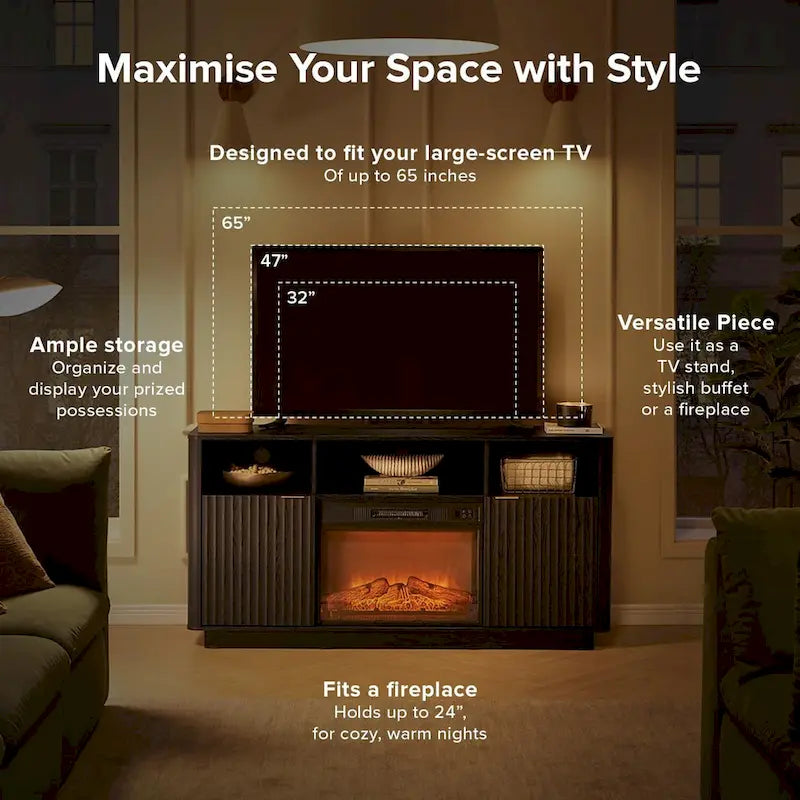 Meuble TV avec cheminée électrique 59 pouces