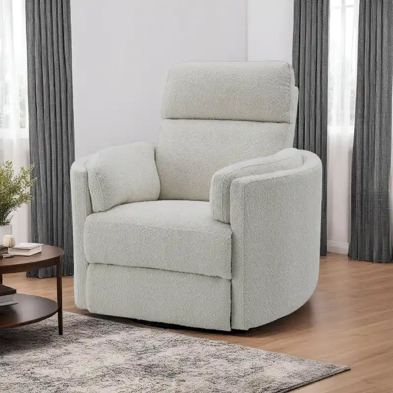 Fauteuil inclinable pivotant et coulissant — Bouclé duveteux beige, coussin doux et confortable