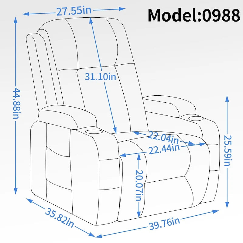 Fauteuil inclinable électrique lève-personne à position infinie avec massage et chaleur, deux ports USB, porte-gobelets, poches latérales, idéal pour les personnes âgées