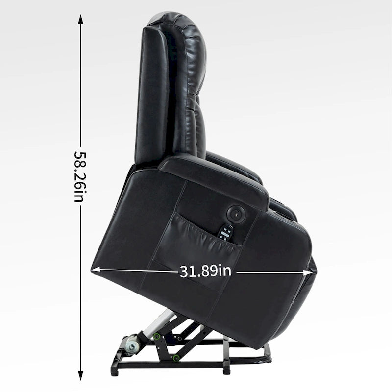 Fauteuil inclinable électrique lève-personne à position infinie avec massage et chaleur, deux ports USB, porte-gobelets, poches latérales, idéal pour les personnes âgées