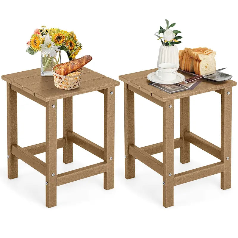 Lot de 2 tables d'appoint d'extérieur de 35,5 cm, carrées en PEHD, résistantes aux intempéries