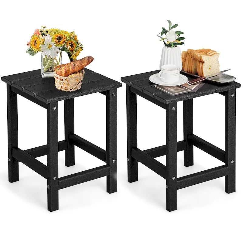Lot de 2 tables d'appoint d'extérieur de 35,5 cm, carrées en PEHD, résistantes aux intempéries