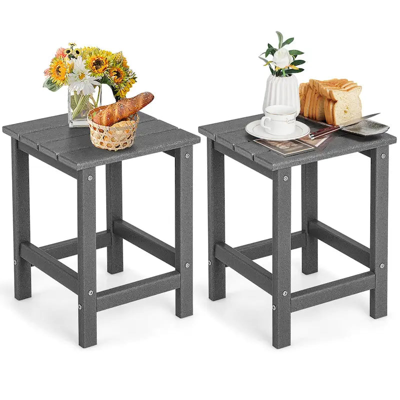 Lot de 2 tables d'appoint d'extérieur de 35,5 cm, carrées en PEHD, résistantes aux intempéries