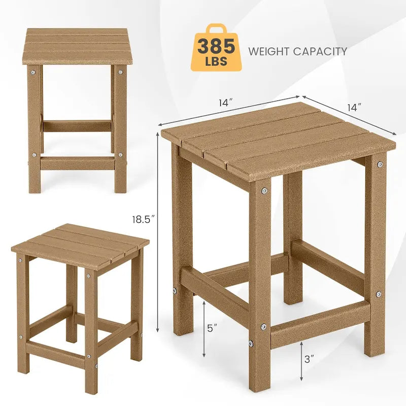 Lot de 2 tables d'appoint d'extérieur de 35,5 cm, carrées en PEHD, résistantes aux intempéries