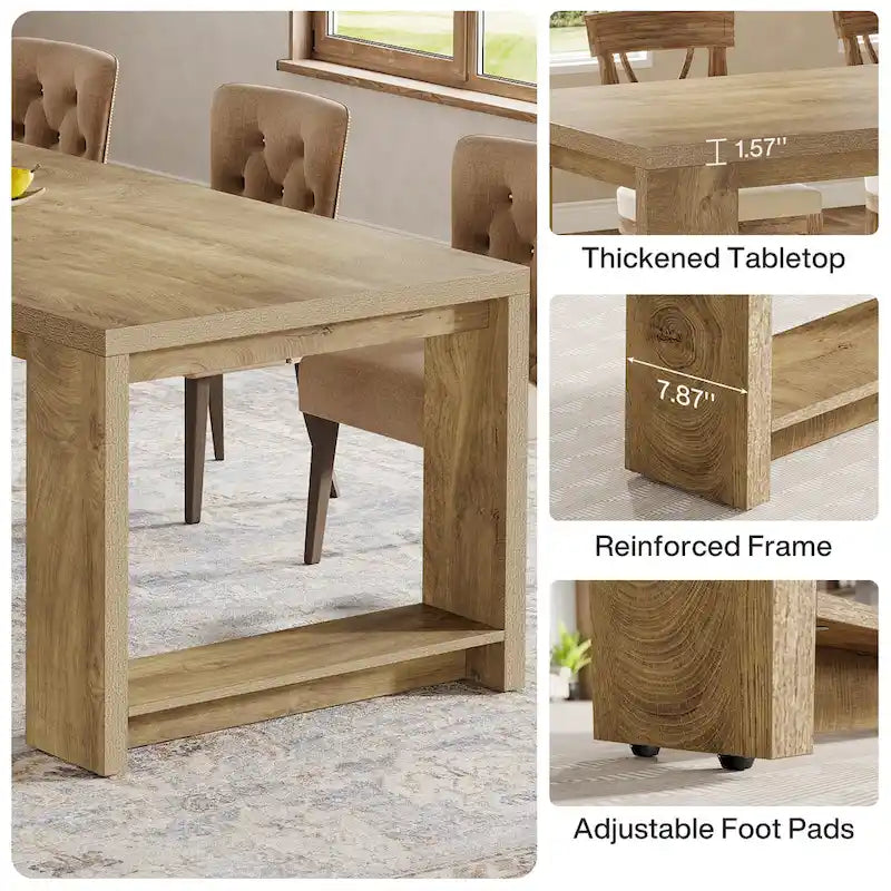 Table à manger de ferme en bois de 220 cm pour 6 à 8 personnes