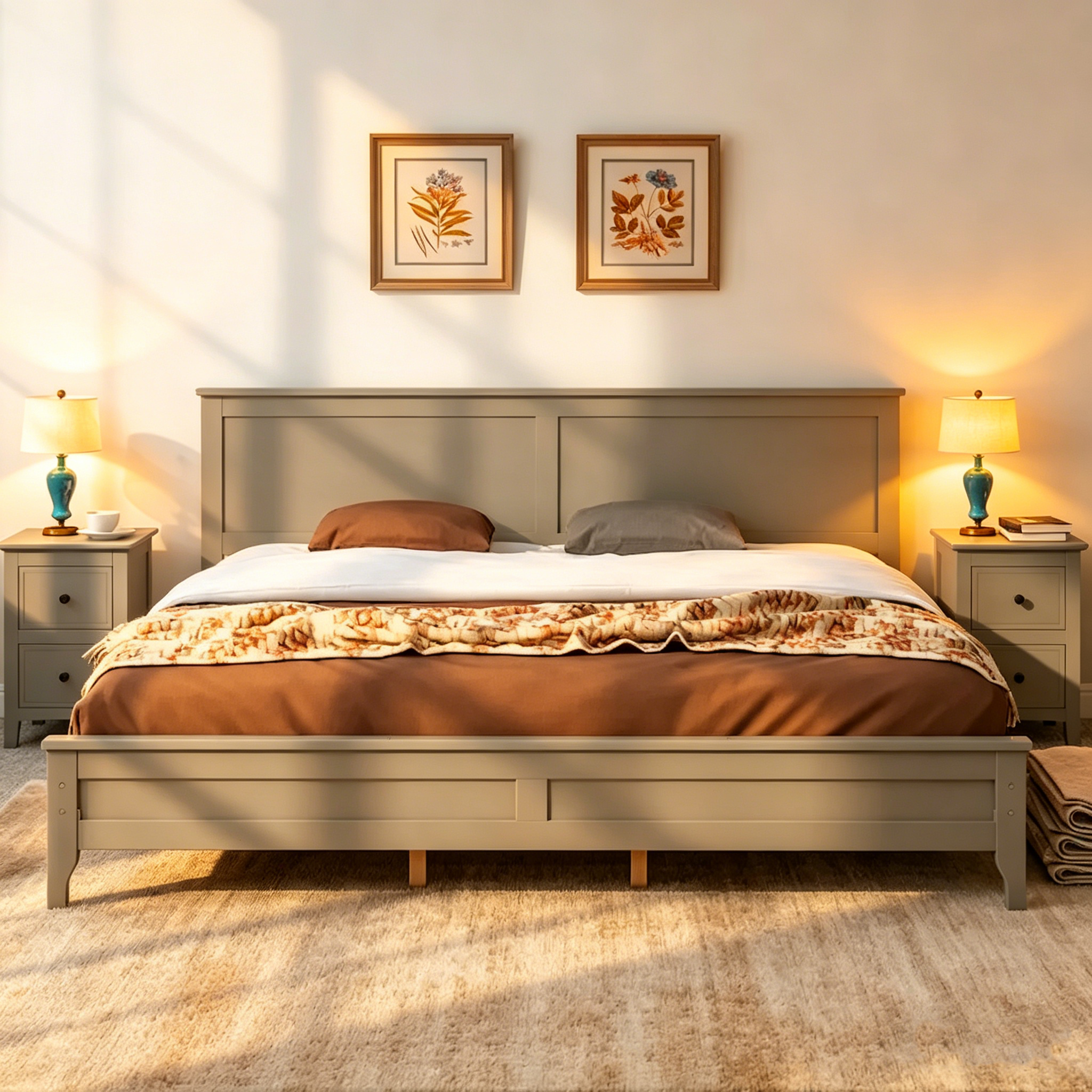 Lit plateforme king en bois massif gris moderne