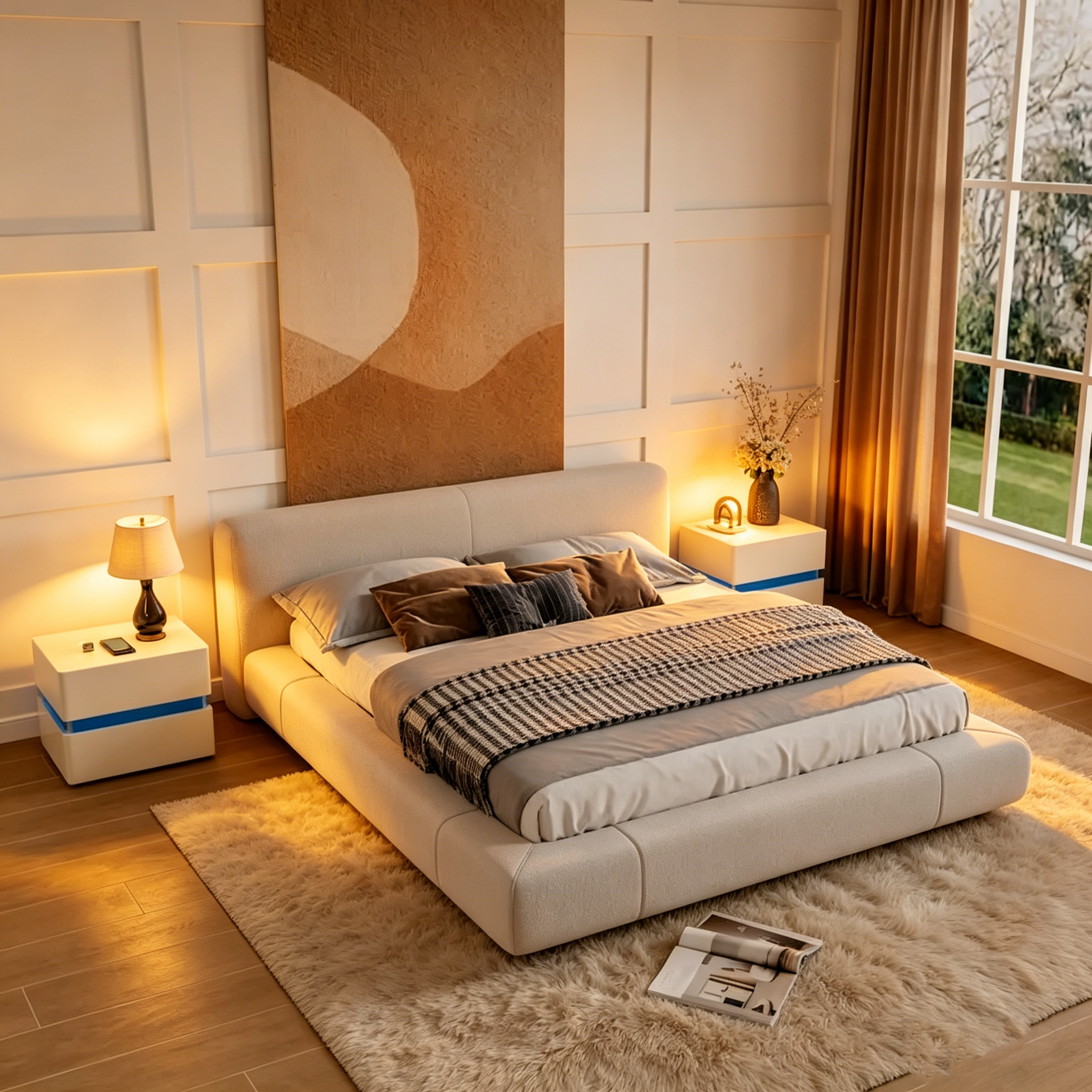 Table de chevet intelligente LED 17,72 H avec station de charge et tiroir pour chambre à coucher en noir/blanc/crème