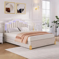 Lit plateforme rembourré beige (avec éclairage et tiroirs)
