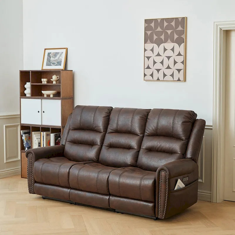 Canapé 2 places relax électrique avec têtière réglable, dossier haut et clous décoratifs