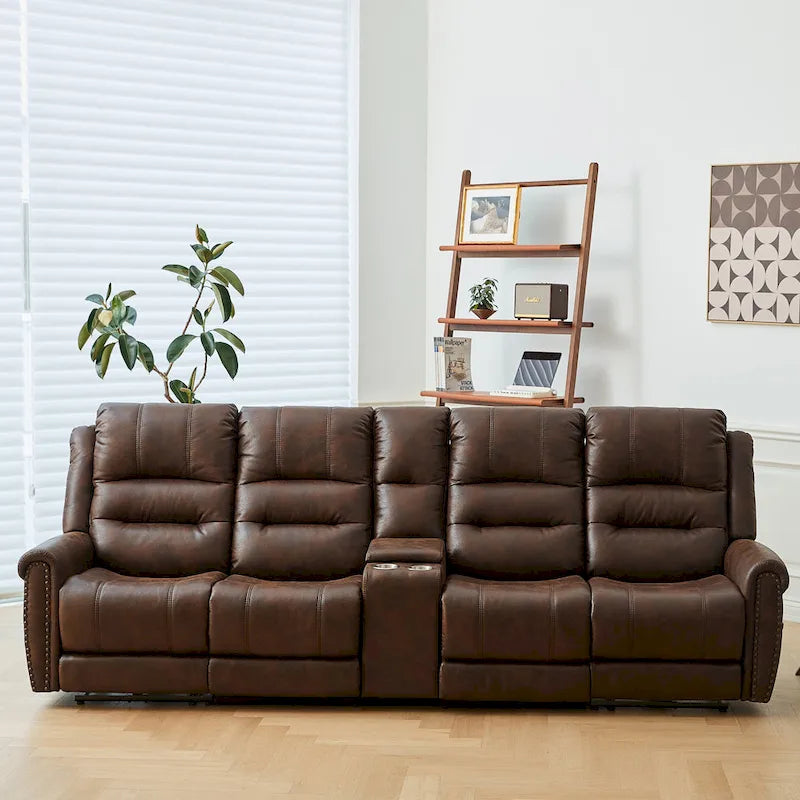 Canapé 2 places relax électrique avec têtière réglable, dossier haut et clous décoratifs