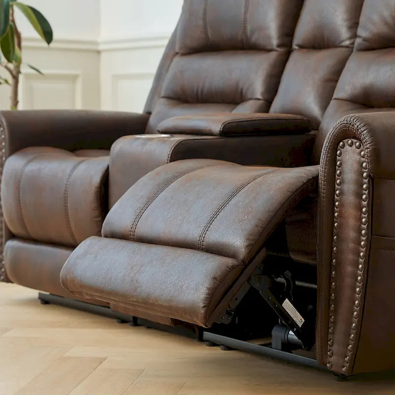 Canapé 2 places relax électrique avec têtière réglable, dossier haut et clous décoratifs