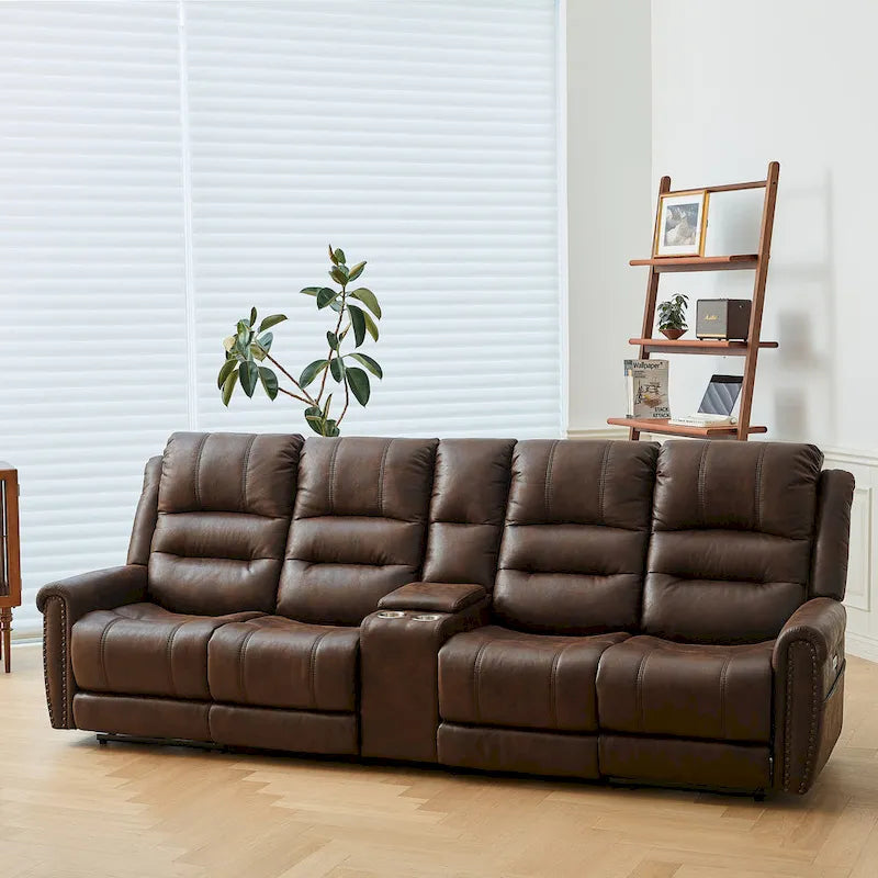 Canapé 2 places relax électrique avec têtière réglable, dossier haut et clous décoratifs
