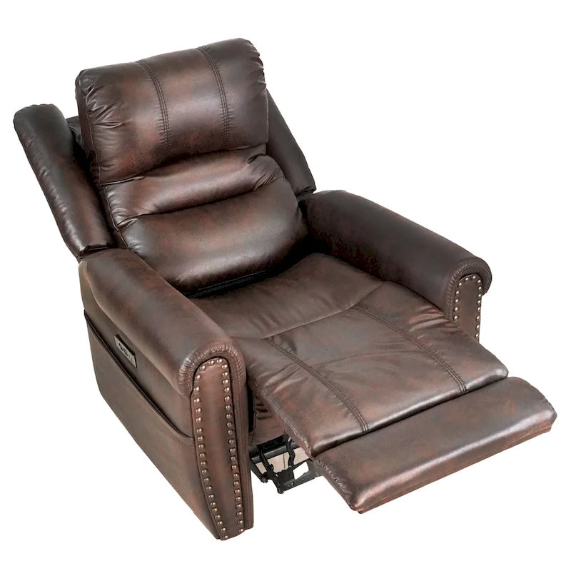 Canapé 2 places relax électrique avec têtière réglable, dossier haut et clous décoratifs