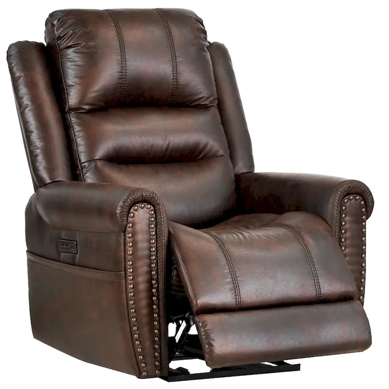 Canapé 2 places relax électrique avec têtière réglable, dossier haut et clous décoratifs