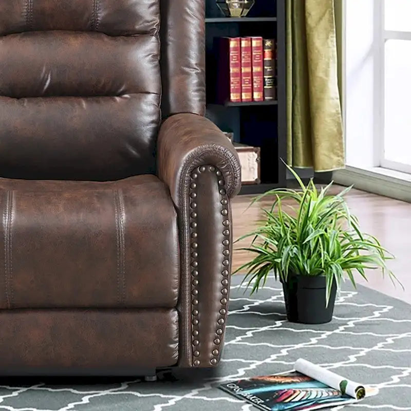 Canapé 2 places relax électrique avec têtière réglable, dossier haut et clous décoratifs