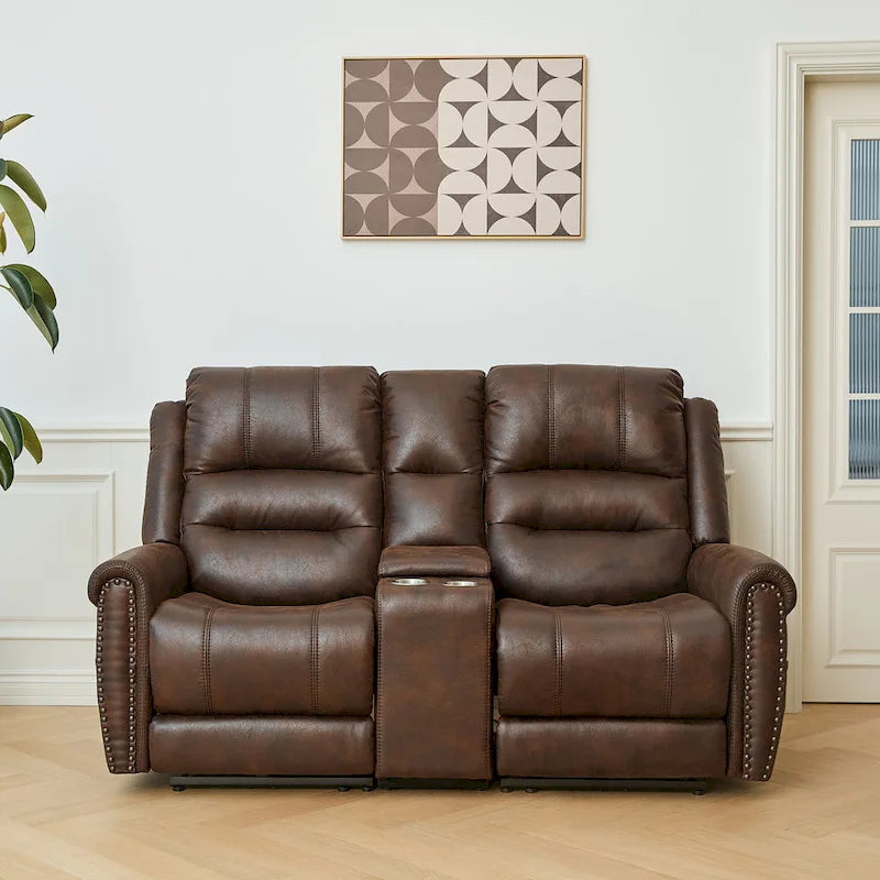 Canapé 2 places relax électrique avec têtière réglable, dossier haut et clous décoratifs