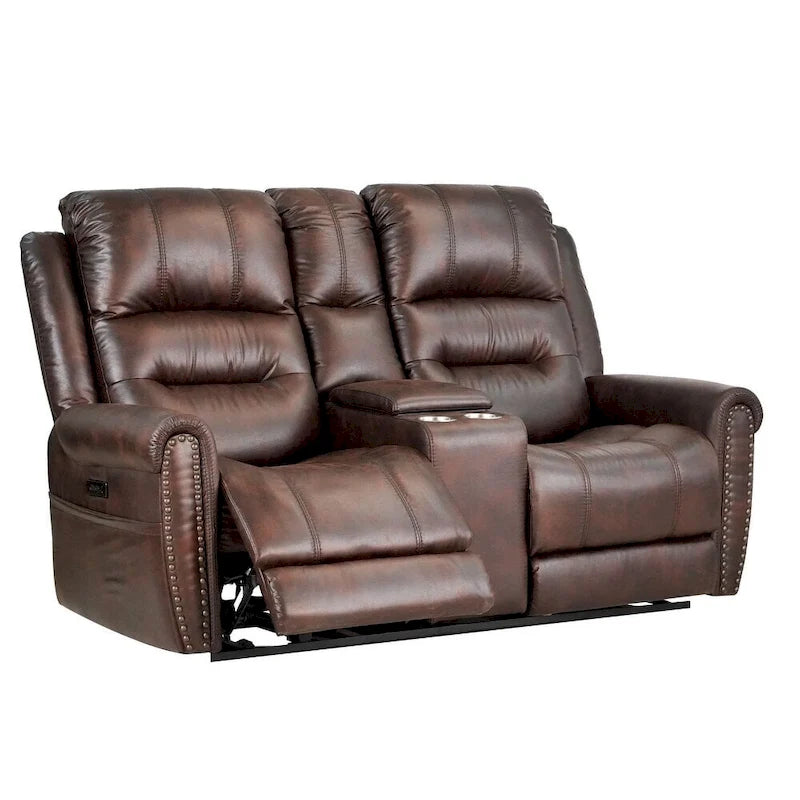 Canapé 2 places relax électrique avec têtière réglable, dossier haut et clous décoratifs