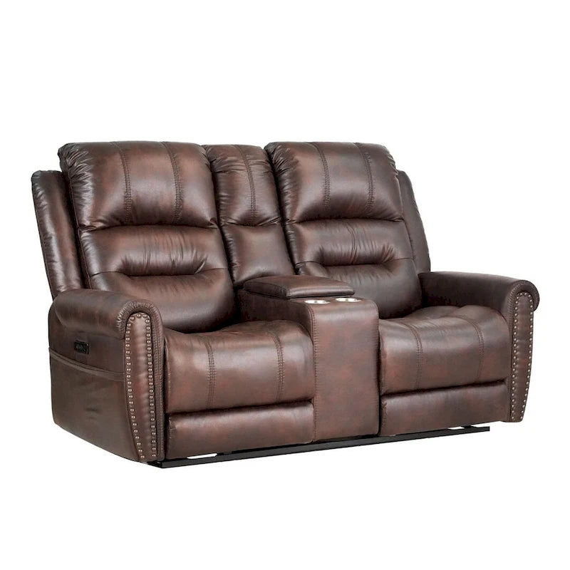 Canapé 2 places relax électrique avec têtière réglable, dossier haut et clous décoratifs