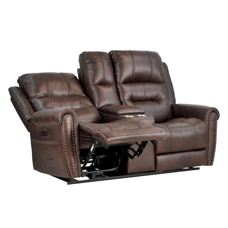 Canapé 2 places relax électrique avec têtière réglable, dossier haut et clous décoratifs