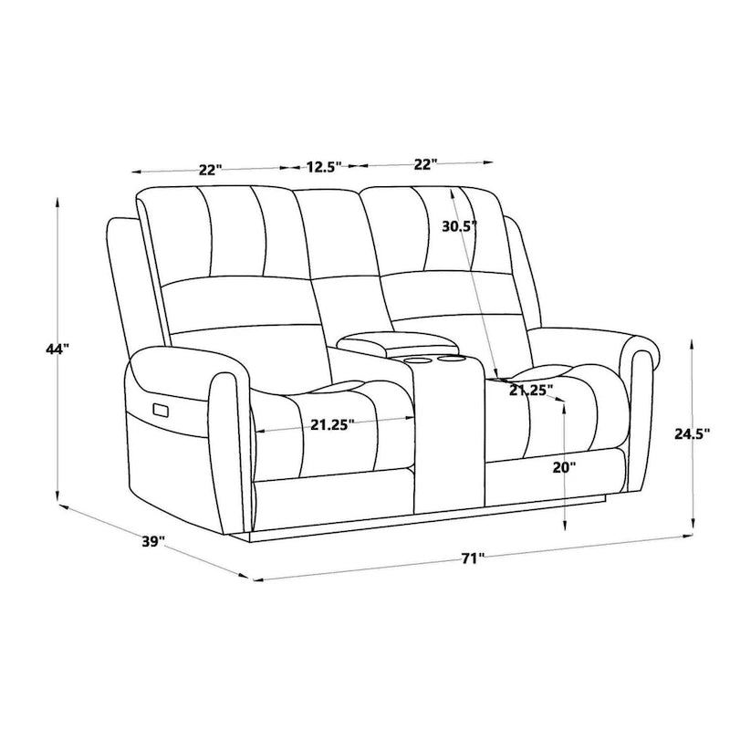 Canapé 2 places relax électrique avec têtière réglable, dossier haut et clous décoratifs
