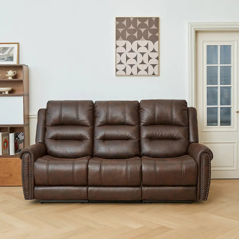 Canapé 2 places relax électrique avec têtière réglable, dossier haut et clous décoratifs