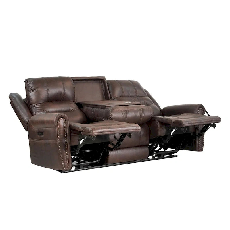 Canapé 2 places relax électrique avec têtière réglable, dossier haut et clous décoratifs