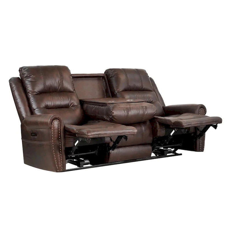 Canapé 2 places relax électrique avec têtière réglable, dossier haut et clous décoratifs