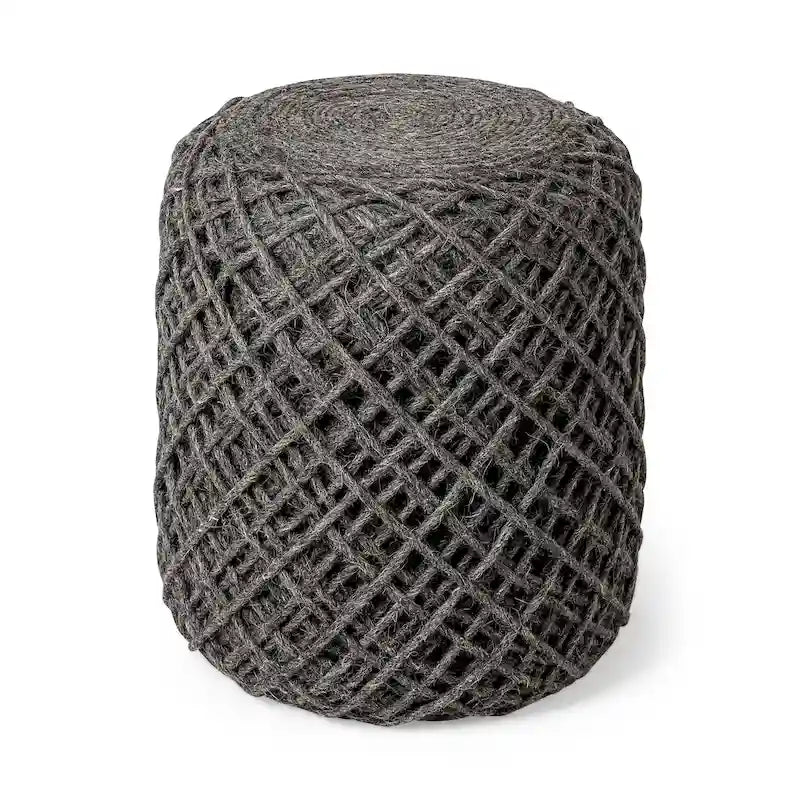Coussin rond en laine tressée marron