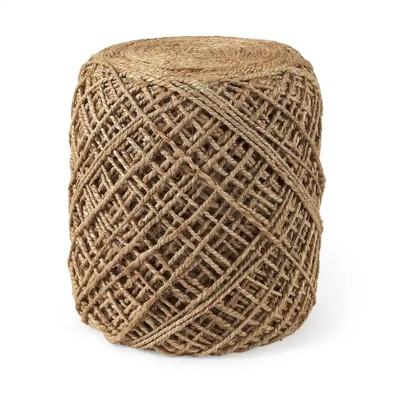 Coussin rond en laine tressée marron
