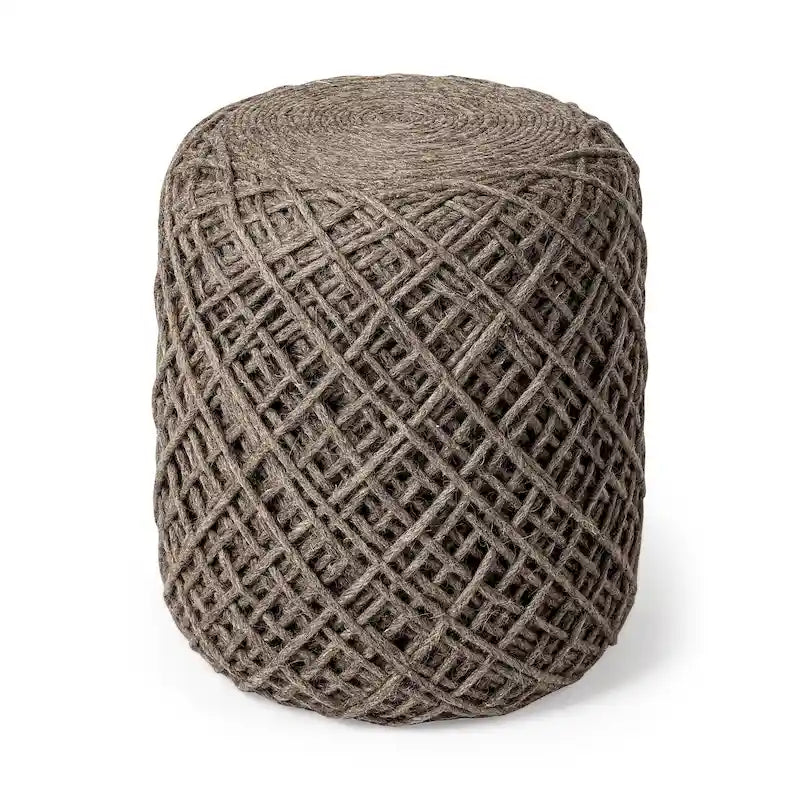 Coussin rond en laine tressée marron