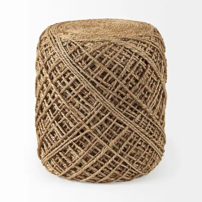 Coussin rond en laine tressée marron