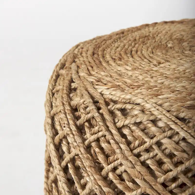 Coussin rond en laine tressée marron