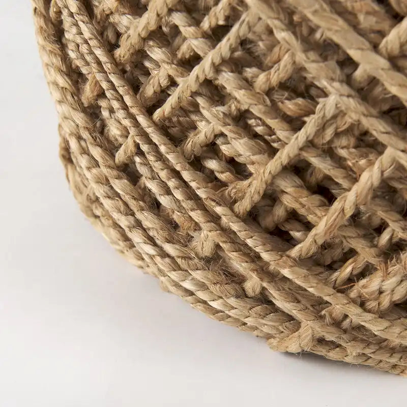Coussin rond en laine tressée marron