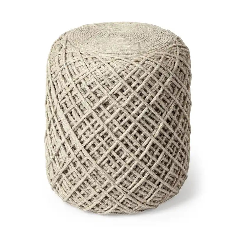Coussin rond en laine tressée marron