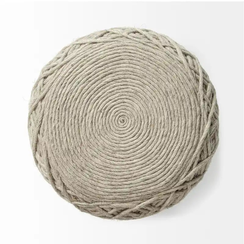 Coussin rond en laine tressée marron