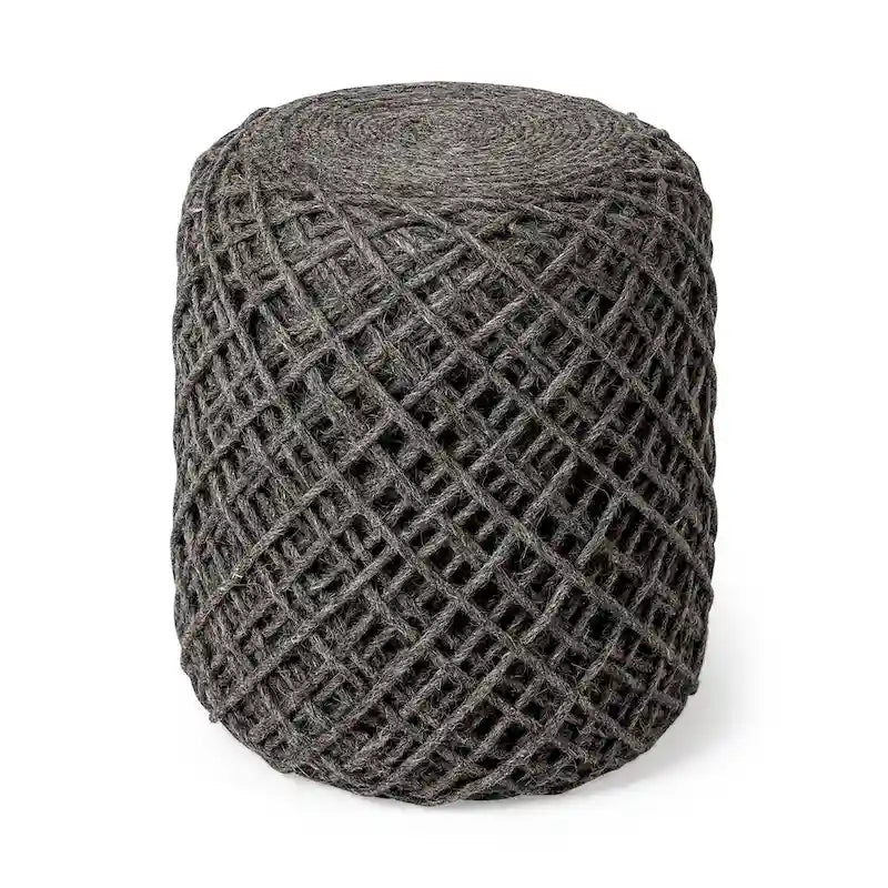 Coussin rond en laine tressée marron